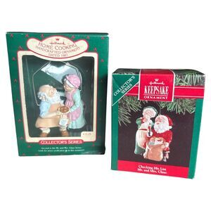 Lot of 2 Hallmark Mr. & Mrs. Claus Ornaments 1987 & 1991 w/ Boxes – Vintage Pair